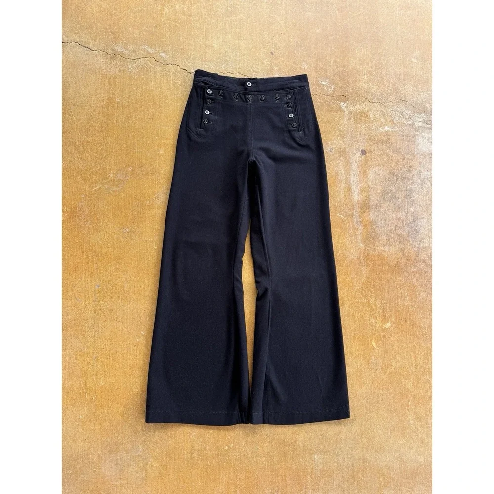VTG 60s High Waisted Bell Bottoms Flared Wool Black Navy Sailor Pants 28x32